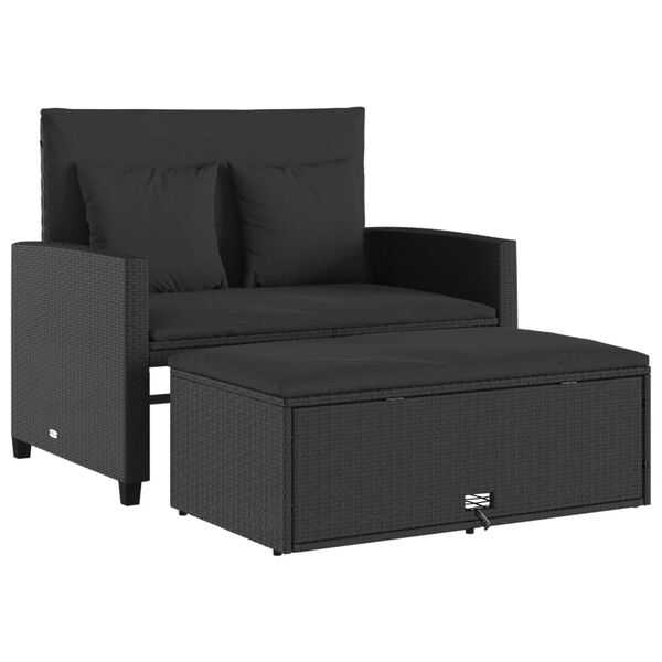 vidaXL 2-personers havesofa med hynder polyrattan sort