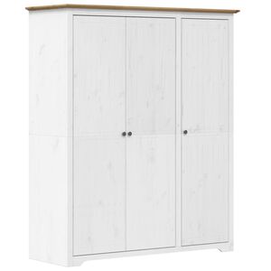 vidaXL kl&aelig;deskab BODO 146x53,5x173 cm massivt fyrretr&aelig; hvid og brun