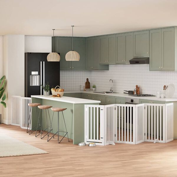 vidaXL hundel&aring;ge med d&oslash;r 9 paneler 450 cm foldbar poppeltr&aelig; hvid