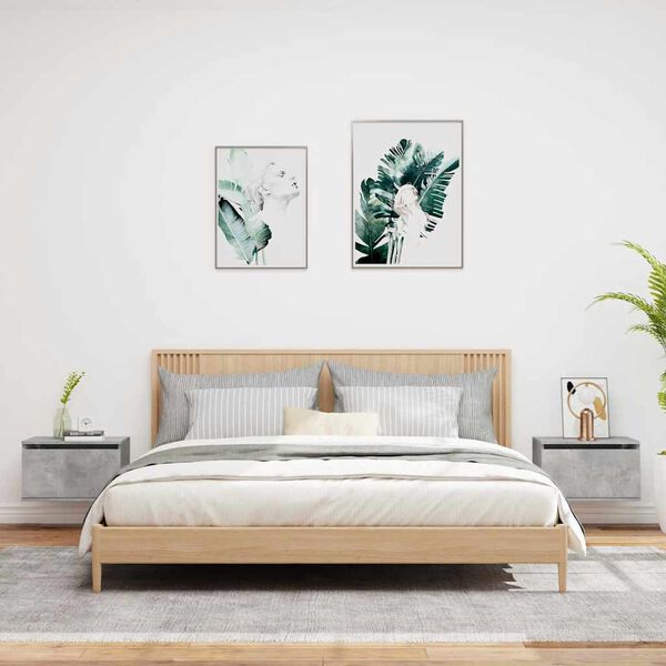 vidaXL v&aelig;gh&aelig;ngte sengeborde 2 stk. med LED-lys betongr&aring;