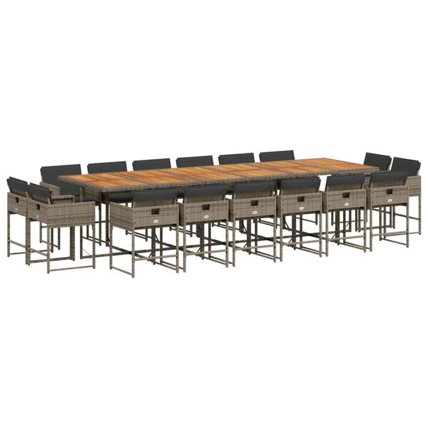 vidaXL spisebordss&aelig;t til haven 17 dele med hynder polyrattan gr&aring;