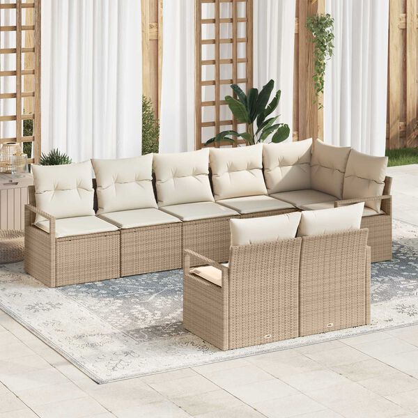 vidaXL Havesofa S&aelig;t med pude 8 pcs Beige og hvid polyrattan