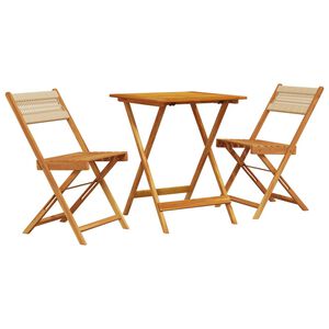 vidaXL bistros&aelig;t 3 dele polypropylen og massivt tr&aelig; beige