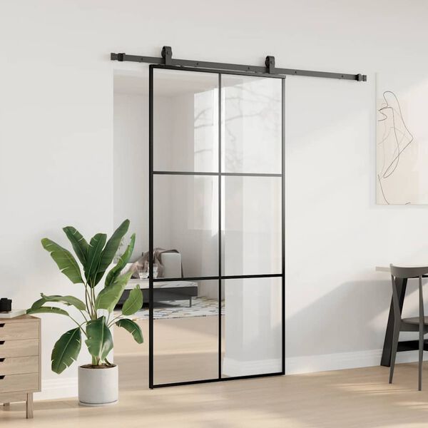 vidaXL skyded&oslash;r med hardwares&aelig;t 102x205 cm ESG glas sort