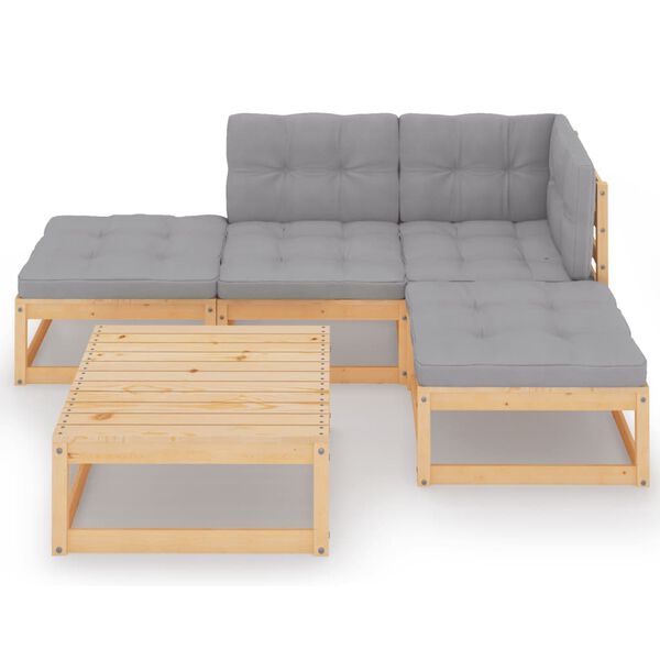 vidaXL lounges&aelig;t til haven 5 dele med hynder massivt fyrretr&aelig;