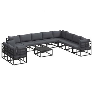 vidaXL Havesofa S&aelig;t med pude 11 pcs Sort Aluminium