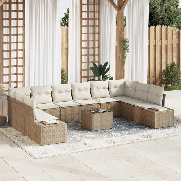 vidaXL Havesofa S&aelig;t med pude 11 pcs Beige og creme Poly Rattan