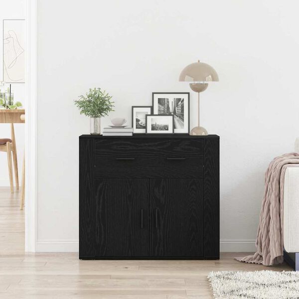 vidaXL Sideboard med skuffe Sort eg 80 x 33 x 70 cm Konstrueret træ