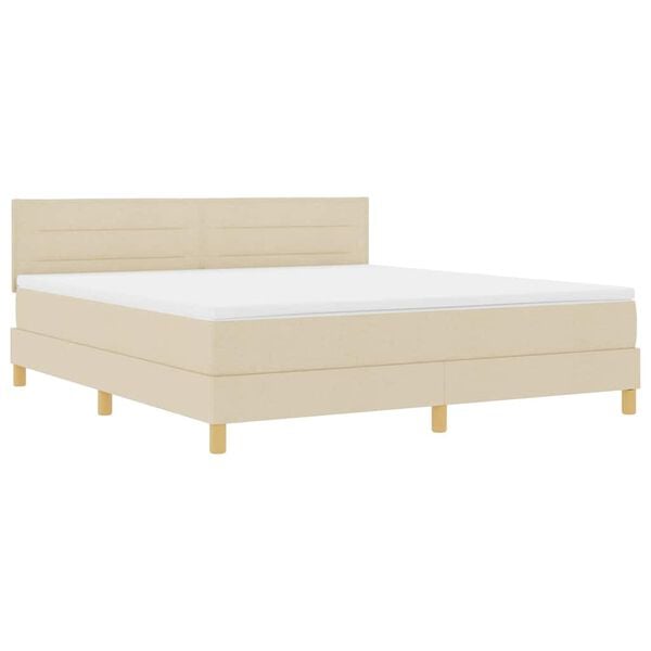 vidaXL Box spring seng med pude med hovedg&aelig;rde Creme 180 x 200 cm Stof