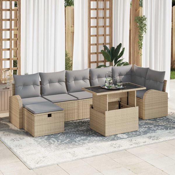 vidaXL Havesofa S&aelig;t med pude med opbevaring 8 pcs Beige Poly rattan