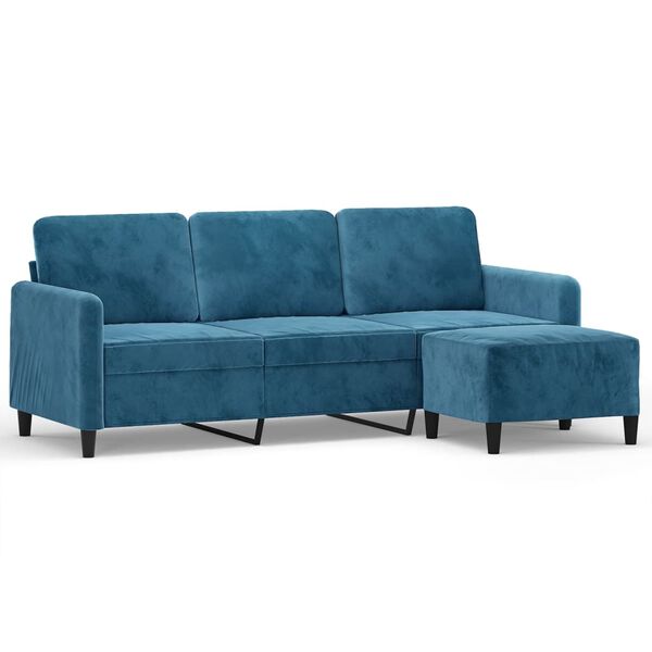 vidaXL 3-personers sofa med fodskammel 180 cm velour bl&aring;
