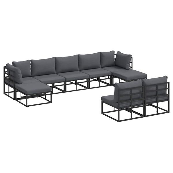 vidaXL Havesofa S&aelig;t med pude 9 pcs Sort Aluminium