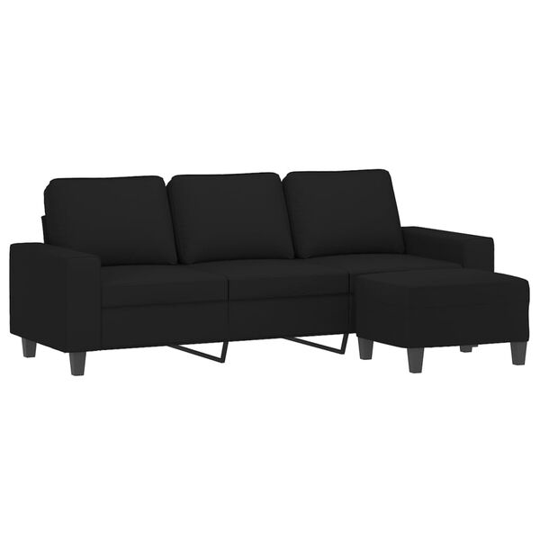 vidaXL 3-personers sofa med fodskammel 180 cm mikrofiberstof sort