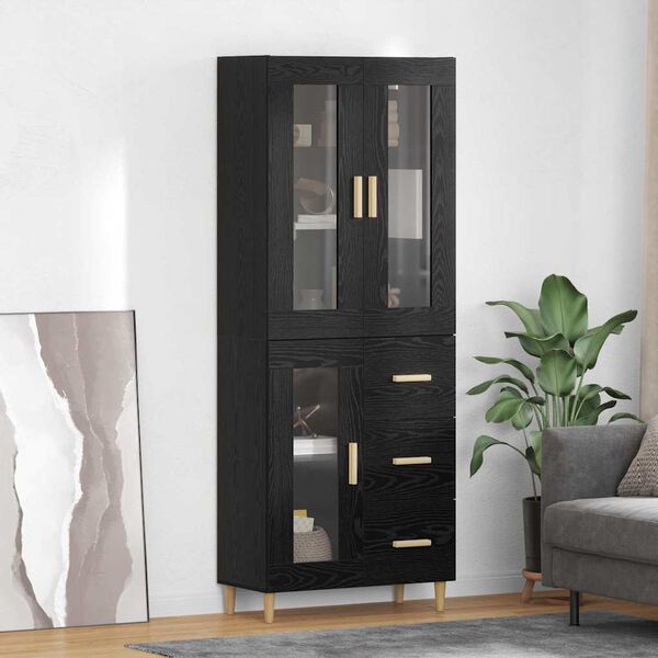 vidaXL Highboard med skuffe Sort eg 69,5 x 34 x 180 cm Konstrueret tr&aelig;
