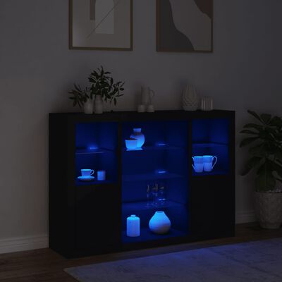 vidaXL skænke med LED-lys 3 stk. konstrueret træ sort