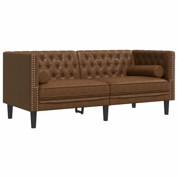 vidaXL 2-personers Chesterfield-sofa m. puder imiteret ruskind brun