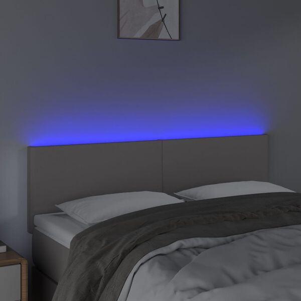 vidaXL sengegavl med LED-lys 144x5x78/88 cm kunstl&aelig;der gr&aring;