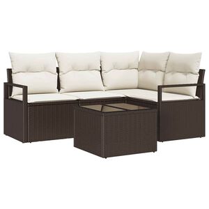 vidaXL Sofa S&aelig;t med pude med opbevaring 5 pcs Brun og Creme polyrattan