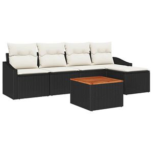 vidaXL Havesofa S&aelig;t med pude 6 pcs Sort polyrattan
