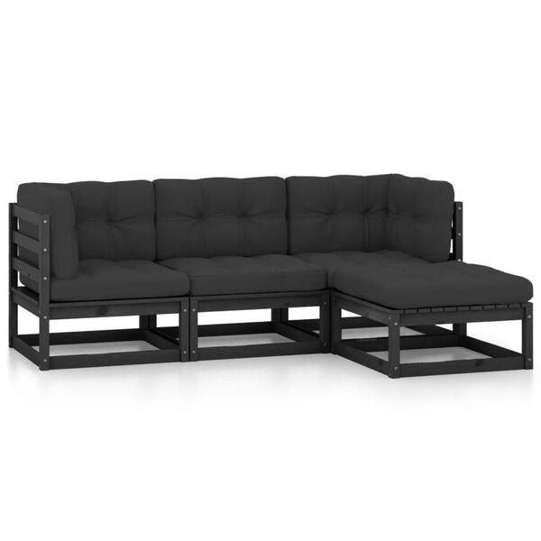 vidaXL lounges&aelig;t til haven 4 dele med hynder massivt fyrretr&aelig;