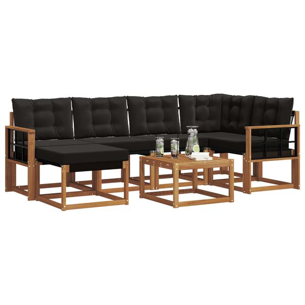 vidaXL Udend&oslash;rs sofagruppe med pude 7 pcs Naturlig og sort