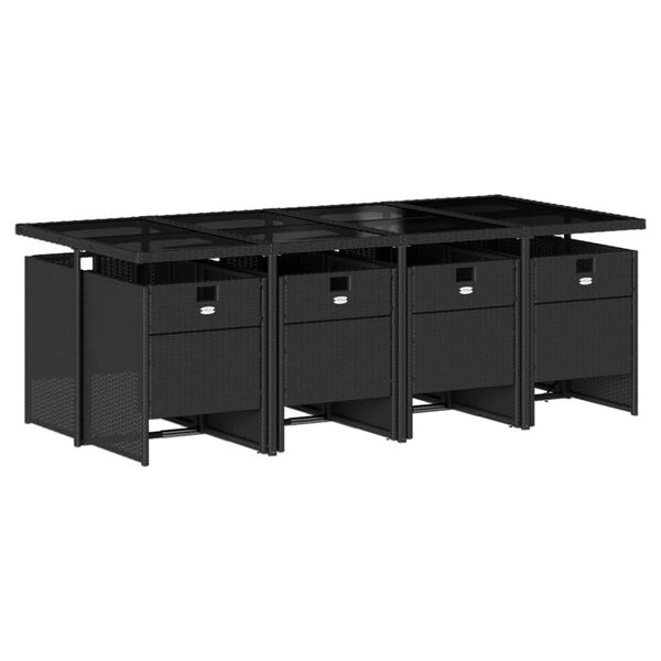 vidaXL spisebordss&aelig;t til haven 9 dele med hynder polyrattan sort