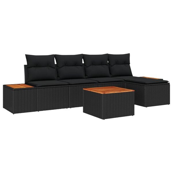 vidaXL Havesofa S&aelig;t med pude 6 pcs Sort Poly rattan