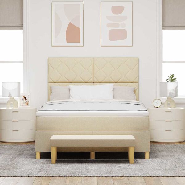 vidaXL Box spring seng med madras Creme 160 x 200 cm Stof