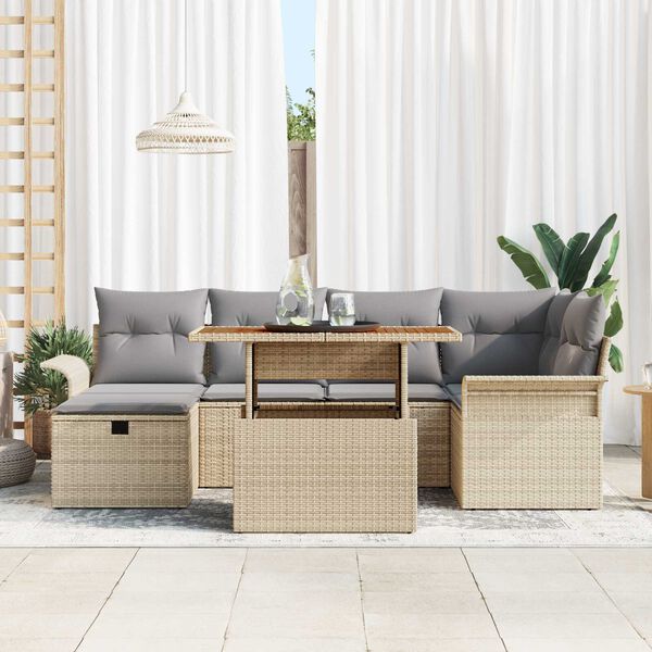 vidaXL Havesofa S&aelig;t 7 pcs Beige polyrattan