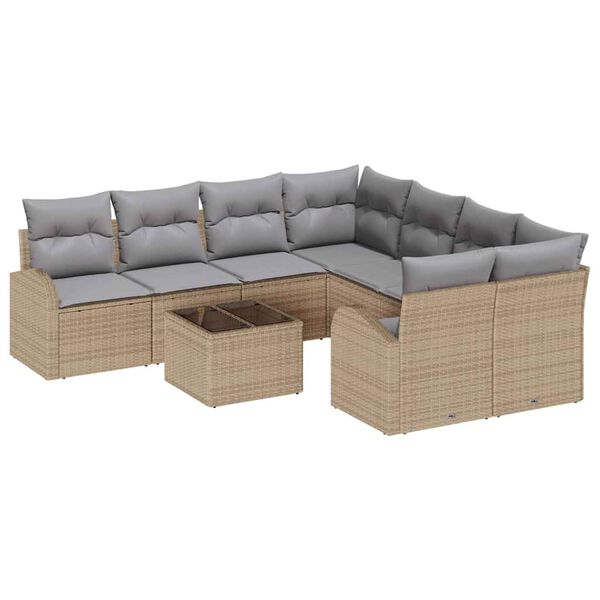 vidaXL Sofa S&aelig;t med pude med opbevaring 9 pcs Beige og gr&aring; polyrattan