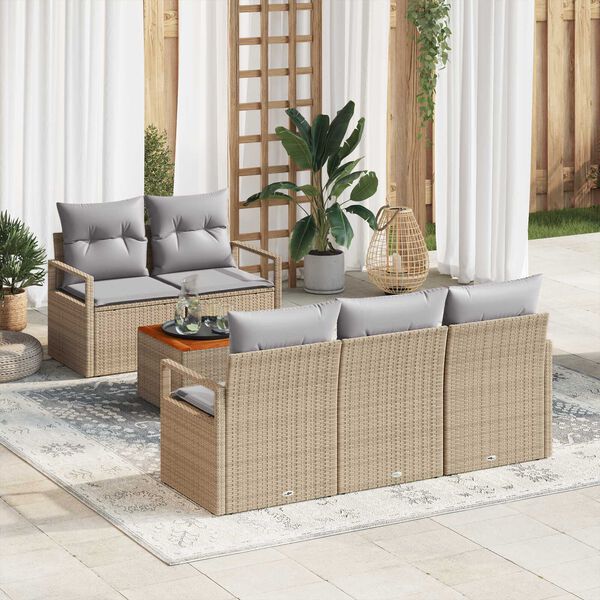 vidaXL Havesofa S&aelig;t med pude 6 pcs Beige polyrattan