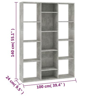 vidaXL rumdeler/bogreol 100x24x140 cm konstrueret træ betongrå