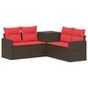 vidaXL Sofa S&aelig;t 5 stk. Brun og R&oslash;d Poly Rattan og St&aring;l
