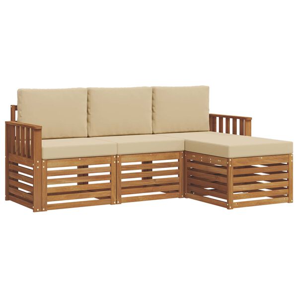 vidaXL Udend&oslash;rs sofagruppe 4 pcs Naturlig og Beige Massivt Akacietr&aelig;