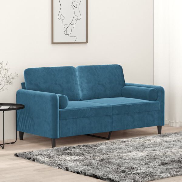 vidaXL 2-personers sofa med pyntepuder 140 cm velour bl&aring;