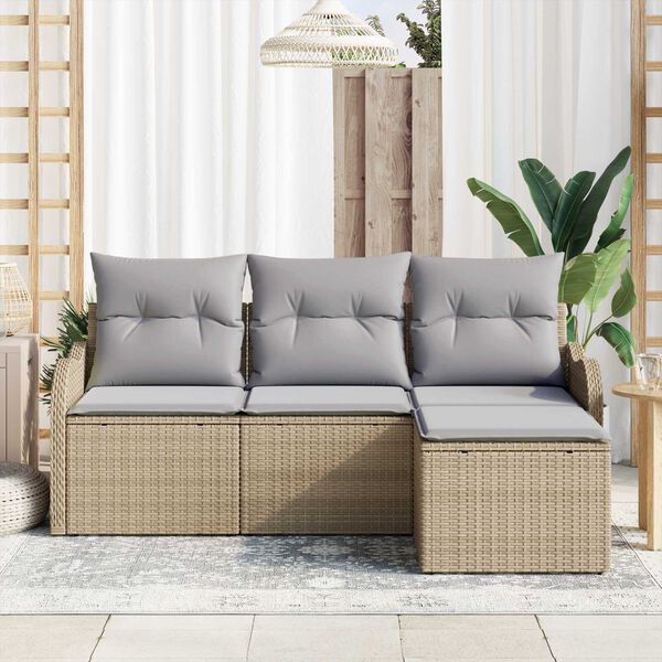 vidaXL Havesofa S&aelig;t med pude med opbevaring 4 pcs Beige polyrattan