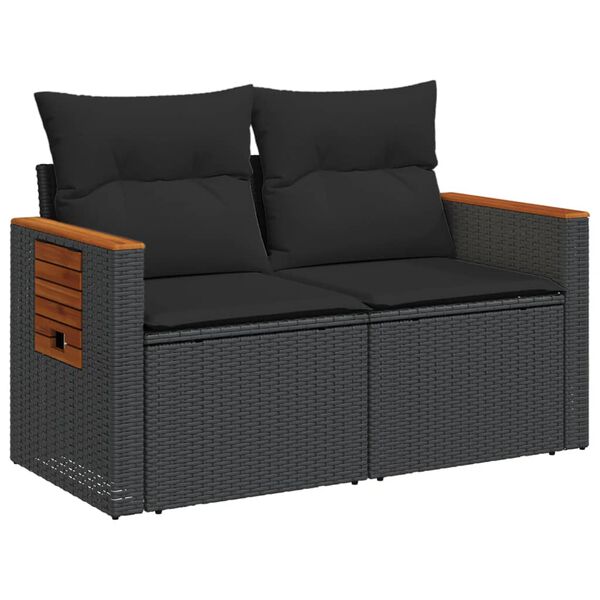 vidaXL 2-personers havesofa med hynder polyrattan sort