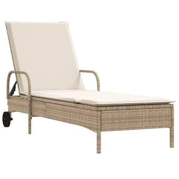 vidaXL liggestol med hjul og hynde polyrattan beige