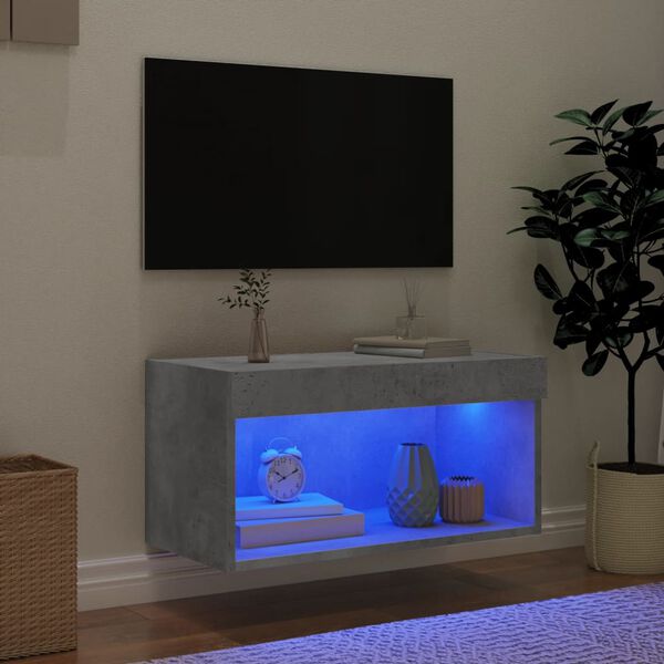 vidaXL tv-bord med LED-lys 60x30x30 cm betongr&aring;