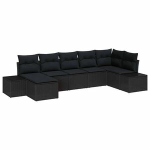 vidaXL Havesofa S&aelig;t med pude med opbevaring 7 pcs Sort polyrattan