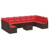 vidaXL Havesofa S&aelig;t med pude 11 pcs Brun og R&oslash;d polyrattan
