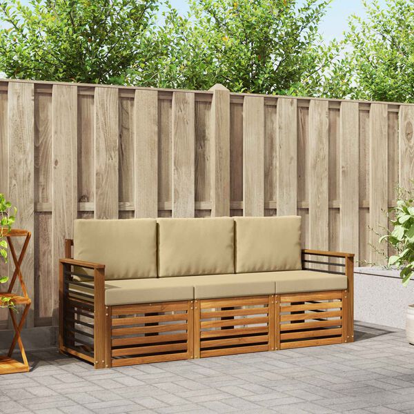 vidaXL Sofas&aelig;t med pude 3 pcs Naturlig og Beige Massivt Akacietr&aelig;