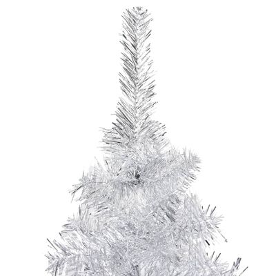 vidaXL kunstigt juletræ med lys og juletræsfod 240 cm PET sølvfarvet