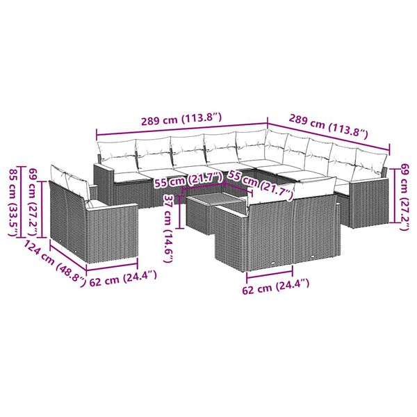 vidaXL sofas&aelig;t til haven 14 dele med hynder polyrattan sort