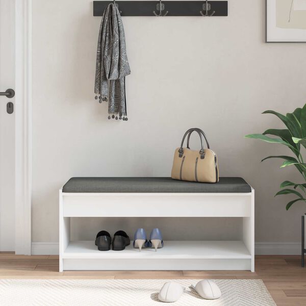 vidaXL Hallb&aelig;nk med pude med hylde Hvid 103 x 38 x 45 cm