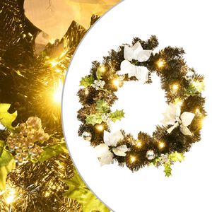 vidaXL julekrans med LED-lys 60 cm PVC sort