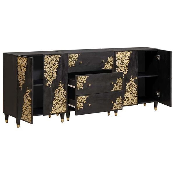 vidaXL Badeværelsesskabsæt med skuffe 3 pcs Sort 180 x 33 x 75 cm