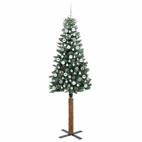 vidaXL Slankt Juletræ med stativ Grøn 210 cm PVC og Massiv Fyrretræ