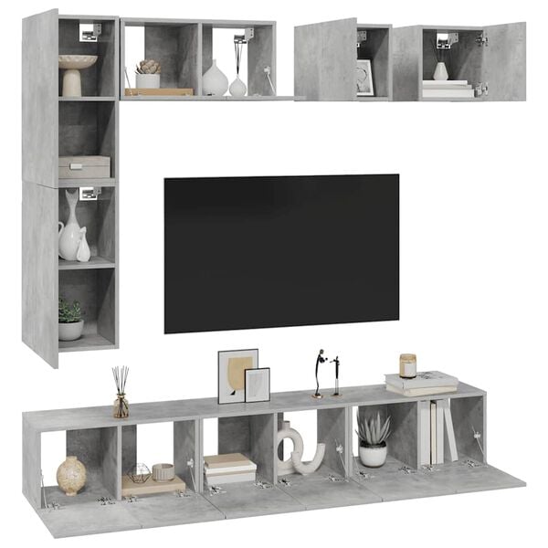 vidaXL tv-skabss&aelig;t 8 dele konstrueret tr&aelig; betongr&aring;