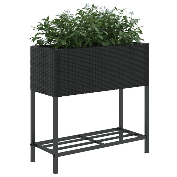 vidaXL plantekasser 2 stk. med hylde 70x28x70 cm polyrattan sort